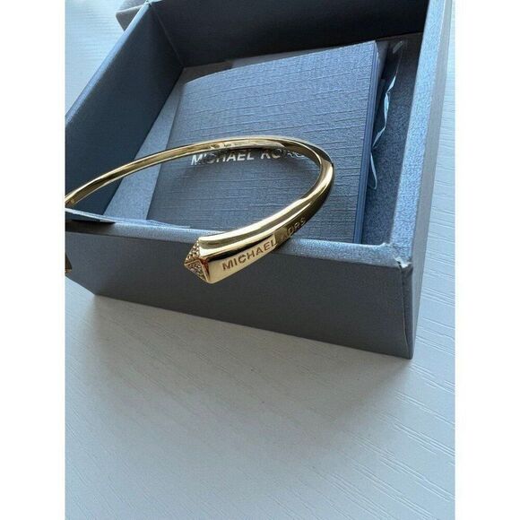 Michael Kors NWT Precious Metal-Plated Sterling Silver Studd Cuff Gold Bracelet - Picture 4 of 9